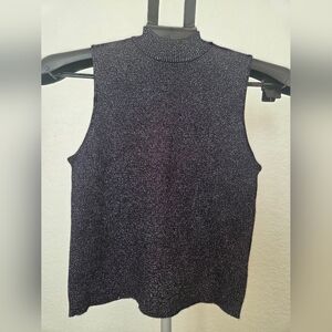House of Harlow 1960 Black Metallic Mock Neck Sleeveless Sweater Size S